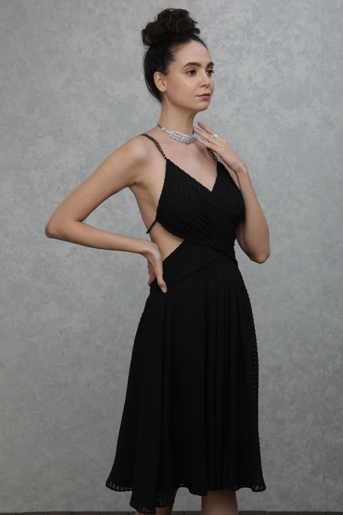 T chain backless slit cocktail dress